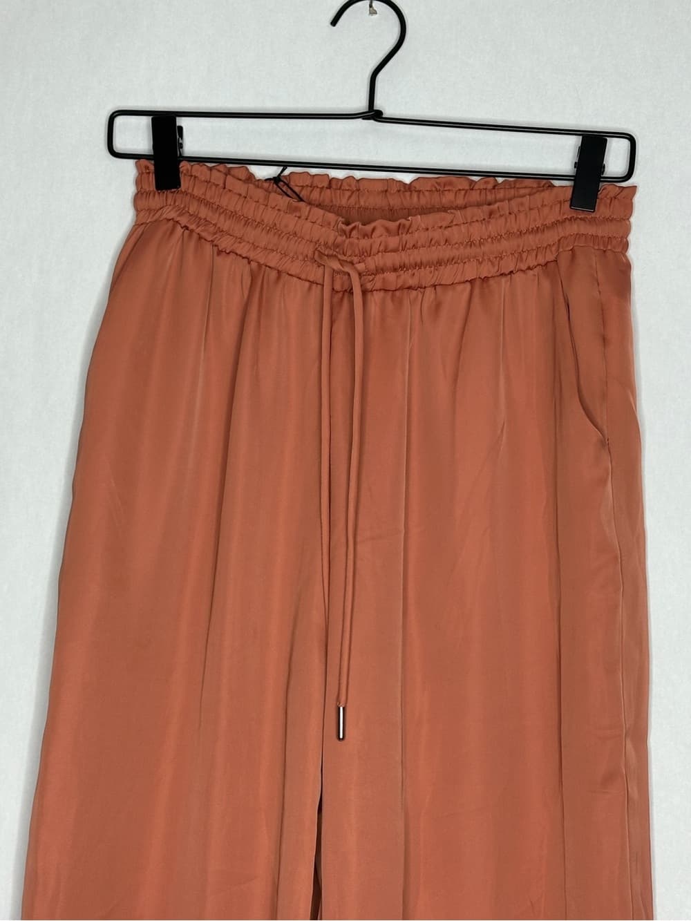 NWT Deluc Terracotta Wide Leg Satin Pants High Rise Drawstring Small Minimalist - Thumbnail 2
