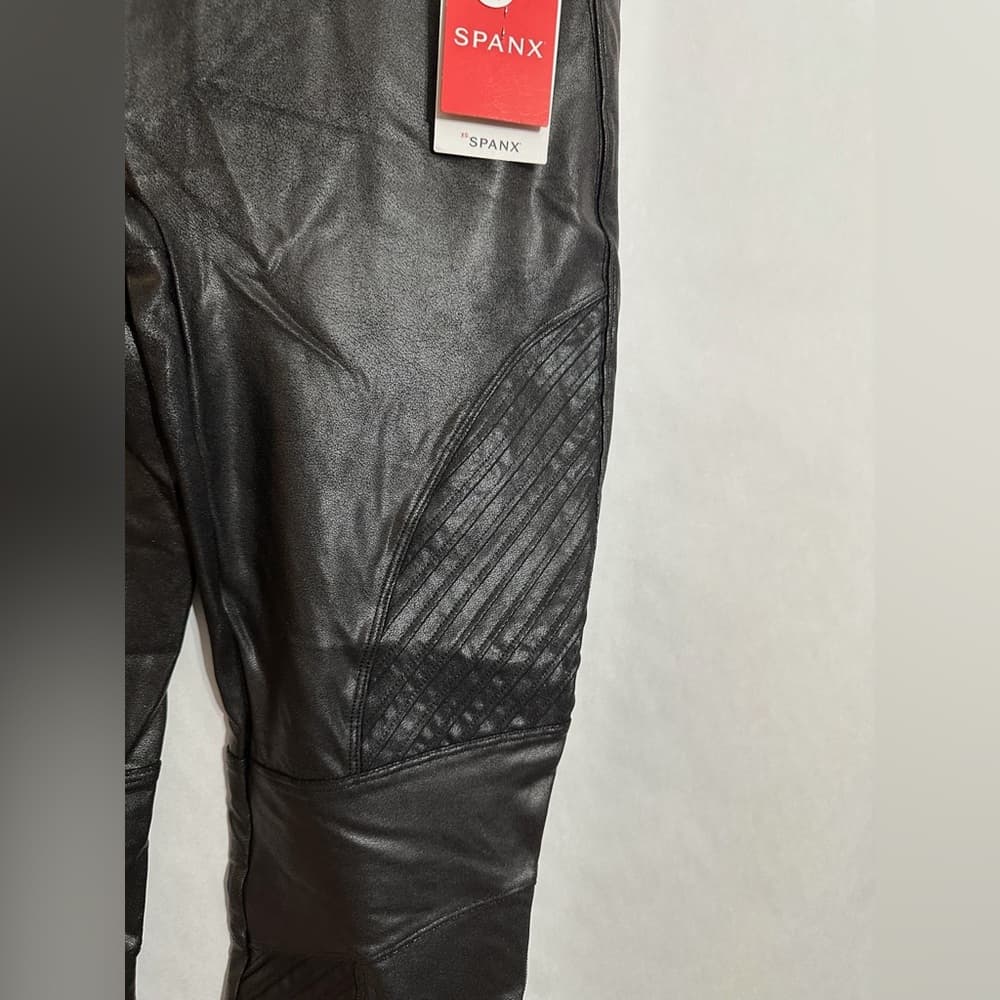 NWT SPANX Faux Leather Moto Leggings Petite XL High Waist Shaping Biker Edgy - Thumbnail 11