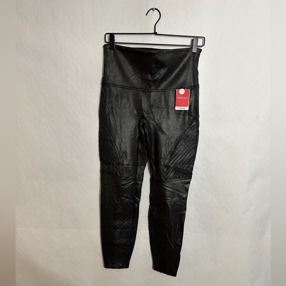 NWT SPANX Faux Leather Moto Leggings Petite XL High Waist Shaping Biker Edgy - Thumbnail 10