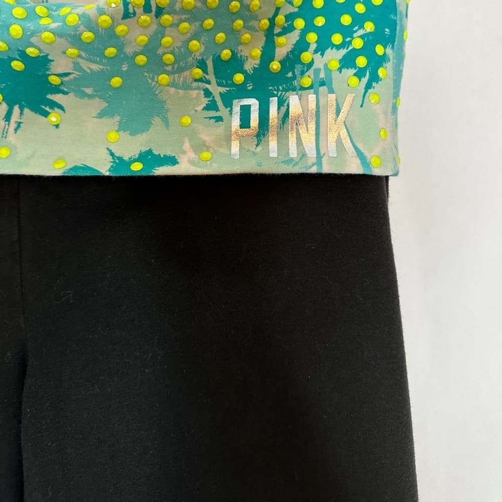 PINK Victoria's Secret Tropical Print Palm Tree Black Yoga Capri Leggings Large - Thumbnail 3