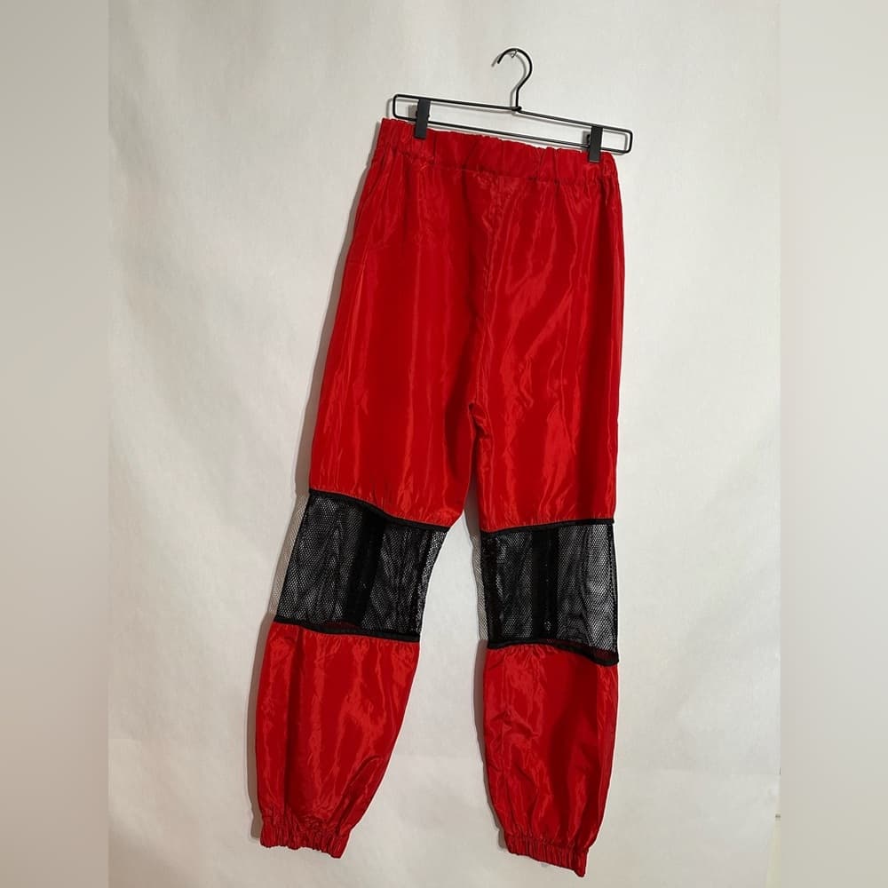 Red Mesh Zip Utility Cargo Pants Cyberpunk Streetwear Parachute Style Size Large - Thumbnail 6