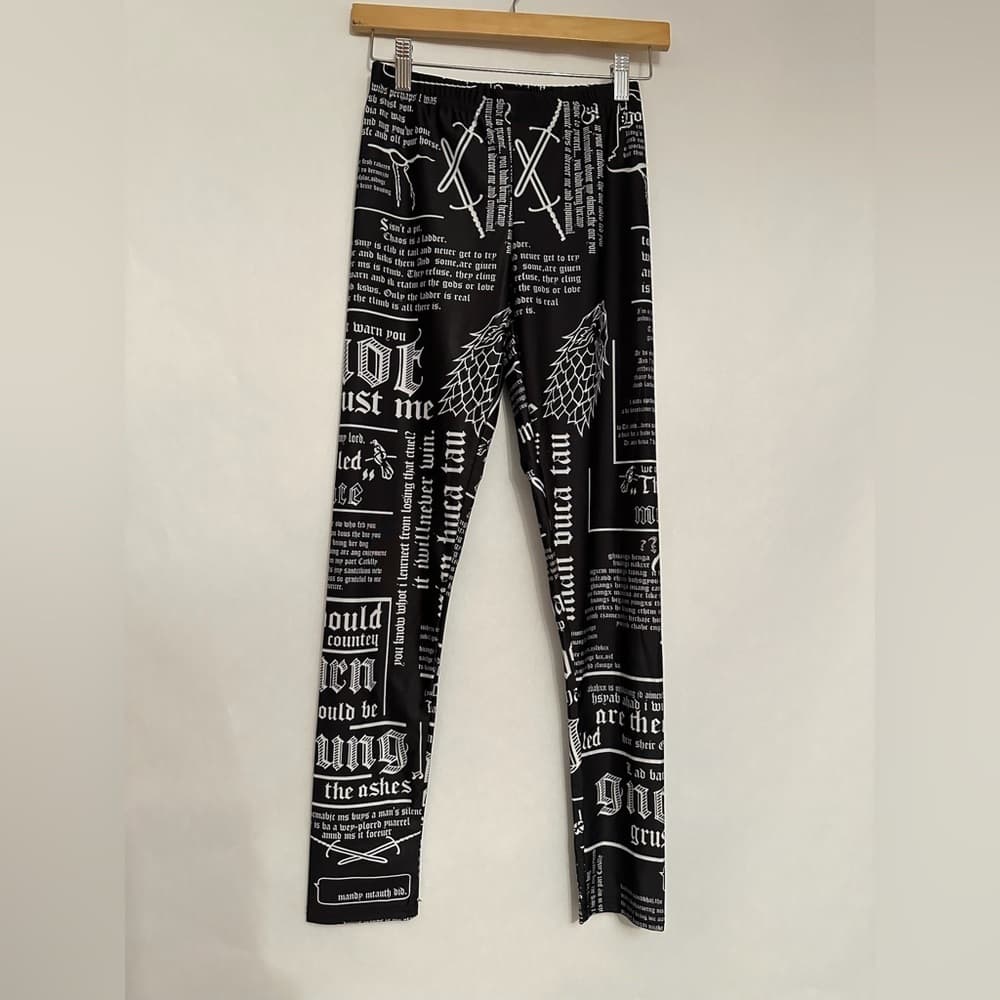 Game of Thrones Littlefinger Lord Baelish Quotes Leggings Black White One Size - Thumbnail 5