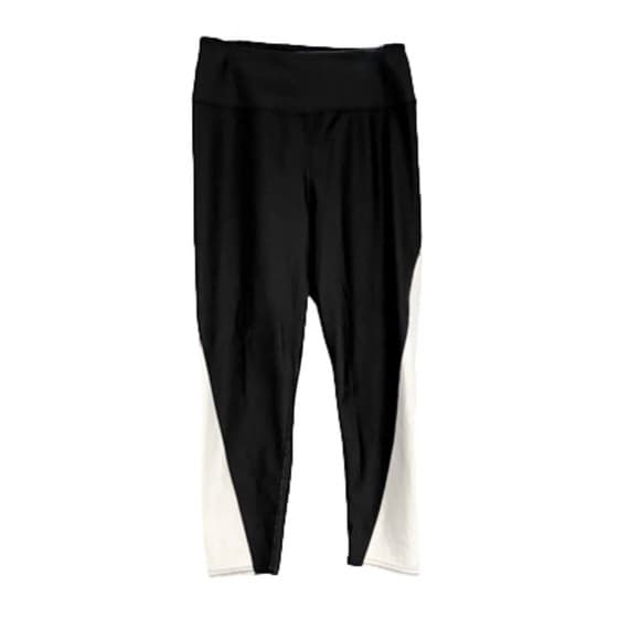 Black White Diagonal Color block Cropped Leggings Size M High Waist Yoga Gym - Thumbnail 8