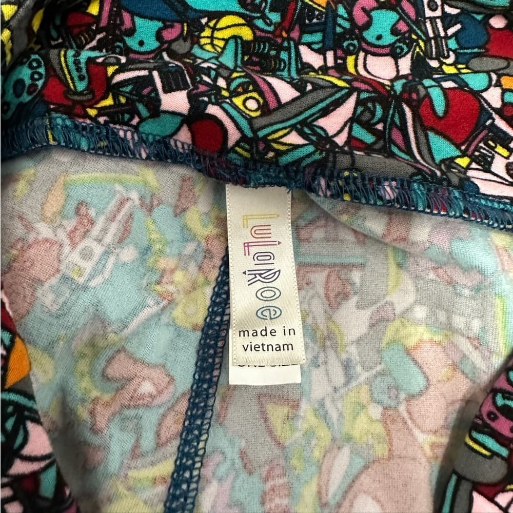 NWT Lularoe Toy Factory Print Leggings OS Robots Cat Truck Cartooncore Kidcore - Thumbnail 6