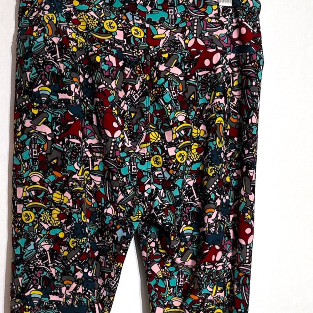 NWT Lularoe Toy Factory Print Leggings OS Robots Cat Truck Cartooncore Kidcore - Thumbnail 4