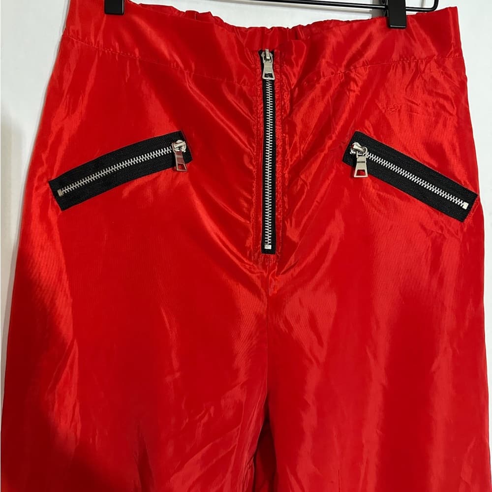 Red Mesh Zip Utility Cargo Pants Cyberpunk Streetwear Parachute Style Size Large - Thumbnail 7