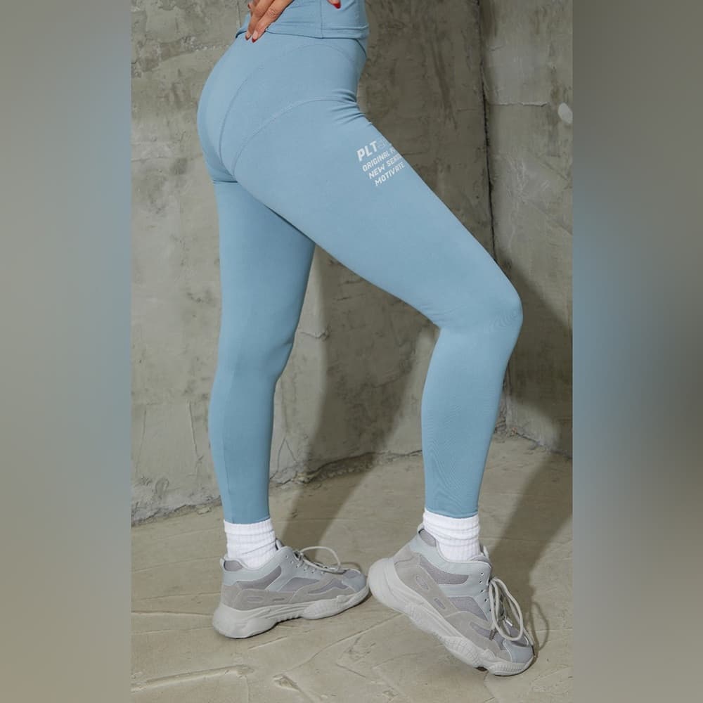 NWT Prettylittlething Steel Blue Stitch Detail Gym Leggings US Size 6 - Thumbnail 3