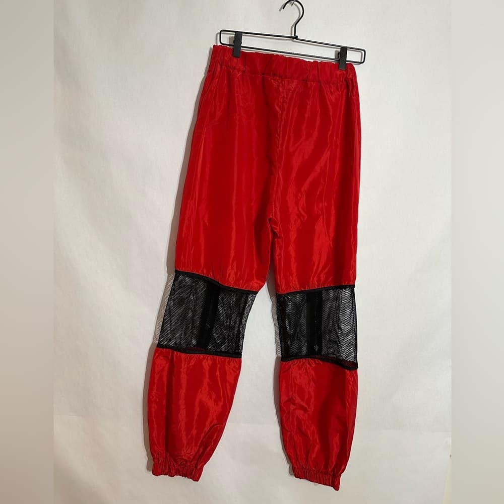 Red Mesh Zip Utility Cargo Pants Cyberpunk Streetwear Parachute Style Size Large - Thumbnail 5