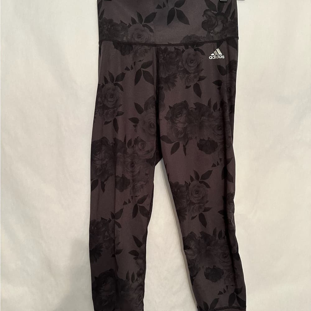 Adidas Leggings Climalite Rose Print High Rise Cropped Size Small - Thumbnail 4