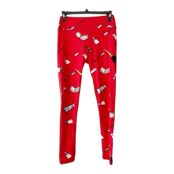 Red Background w Makeup / Cosmetics Graphic Buttery Soft Lularoe Leggings NWOT - Thumbnail 11