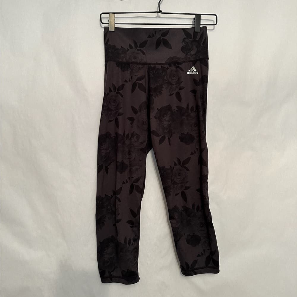 Adidas Leggings Climalite Rose Print High Rise Cropped Size Small - Thumbnail 3