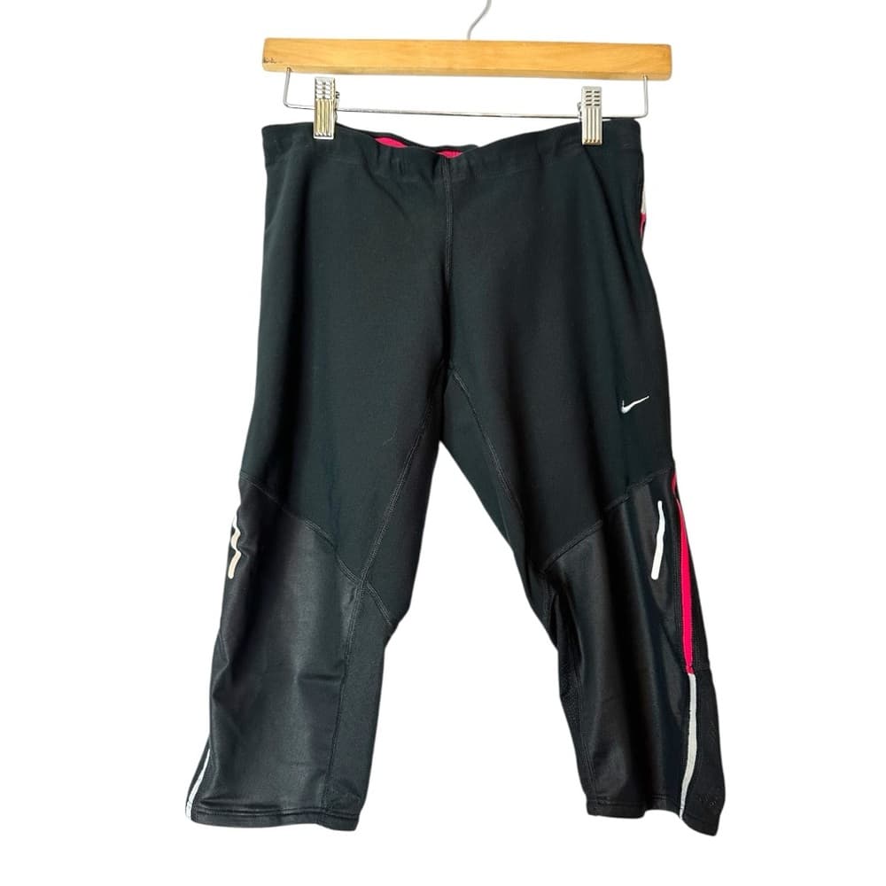 Nike Dri-Fit Black Capris Pink Trim See Thru Mesh Reflective Panels Size Medium - Thumbnail 10