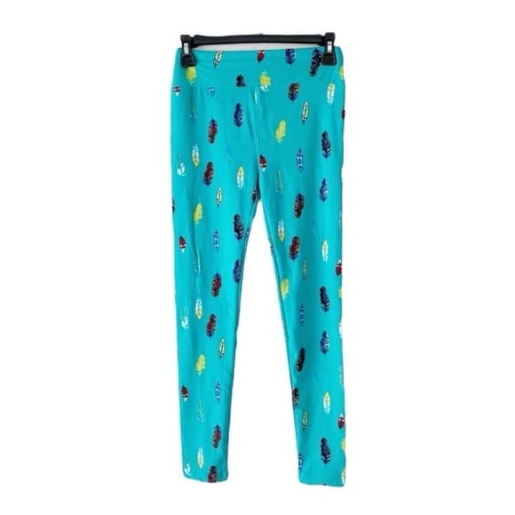 NWT LuLaRoe Feather Multi Color Graphic Print Leggings One Size OS Buttery Soft - Thumbnail 9