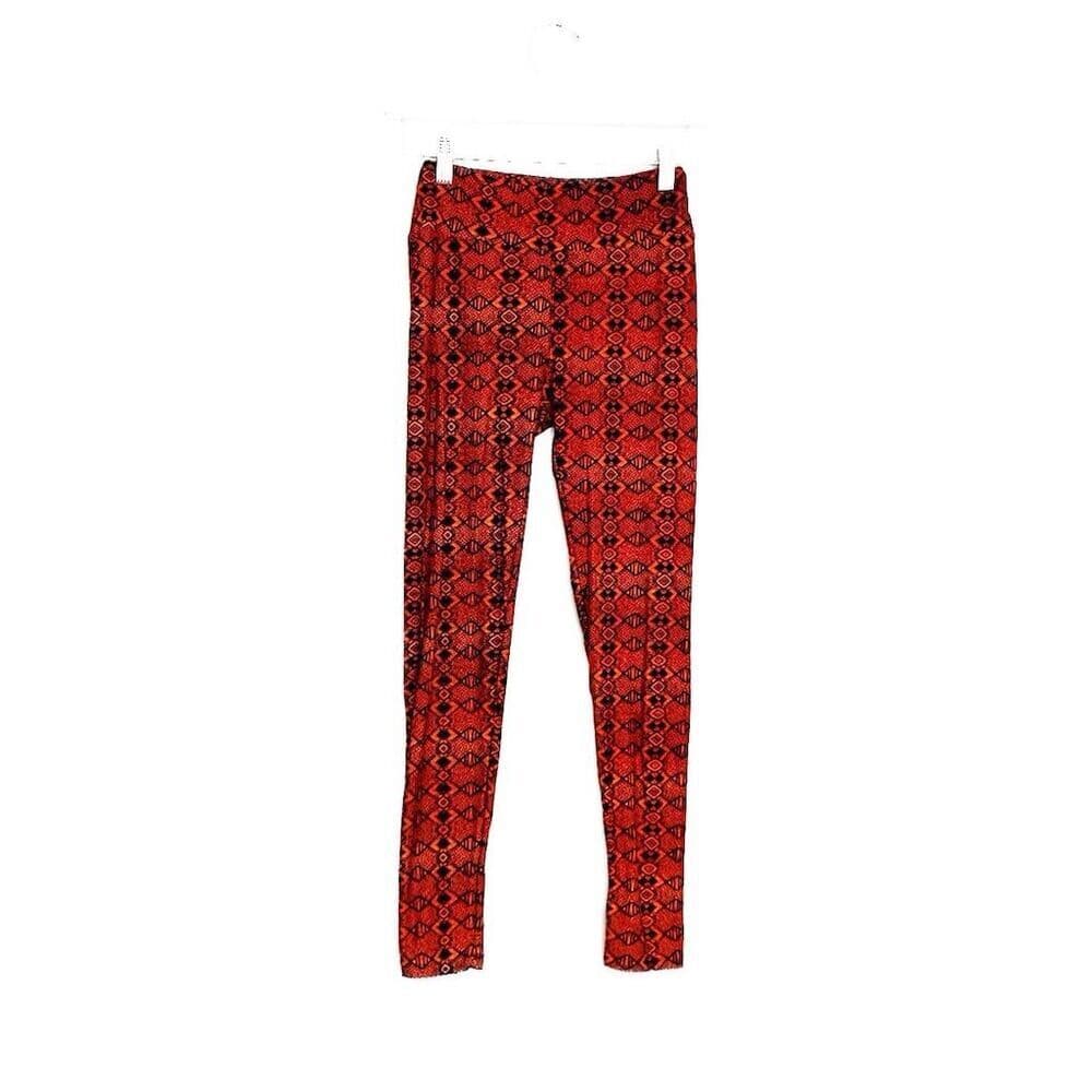 LuLaRoe One Size Buttery Soft Leggings Orange Geometric Pattern Casual NEW - Thumbnail 5