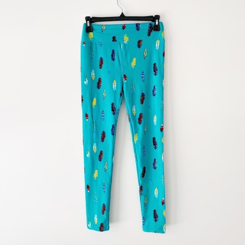 NWT LuLaRoe Feather Multi Color Graphic Print Leggings One Size OS Buttery Soft - Thumbnail 5