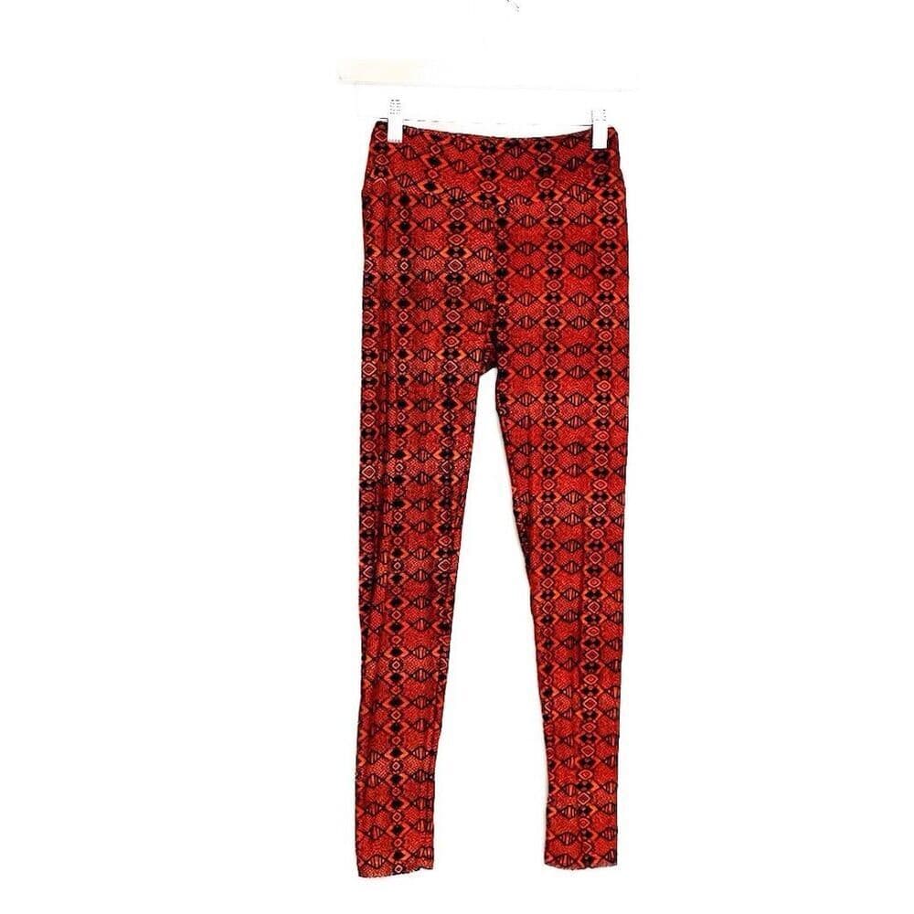 LuLaRoe One Size Buttery Soft Leggings Orange Geometric Pattern Casual NEW - Thumbnail 6