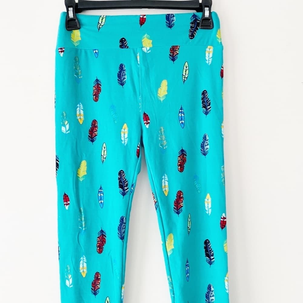 NWT LuLaRoe Feather Multi Color Graphic Print Leggings One Size OS Buttery Soft - Thumbnail 6