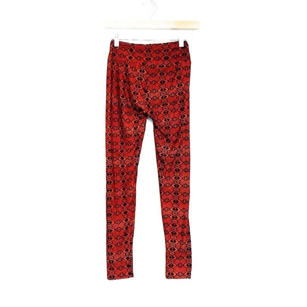 LuLaRoe One Size Buttery Soft Leggings Orange Geometric Pattern Casual NEW - Thumbnail 4