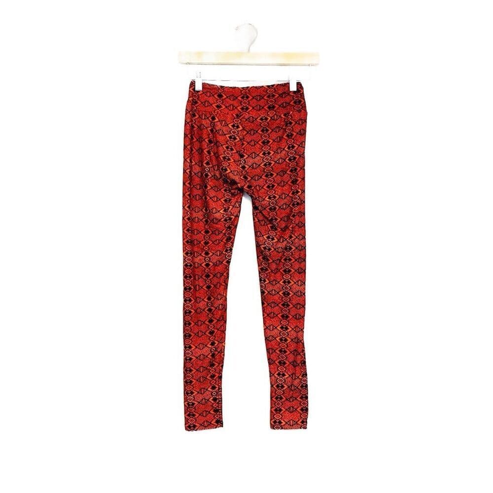 LuLaRoe One Size Buttery Soft Leggings Orange Geometric Pattern Casual NEW - Thumbnail 3