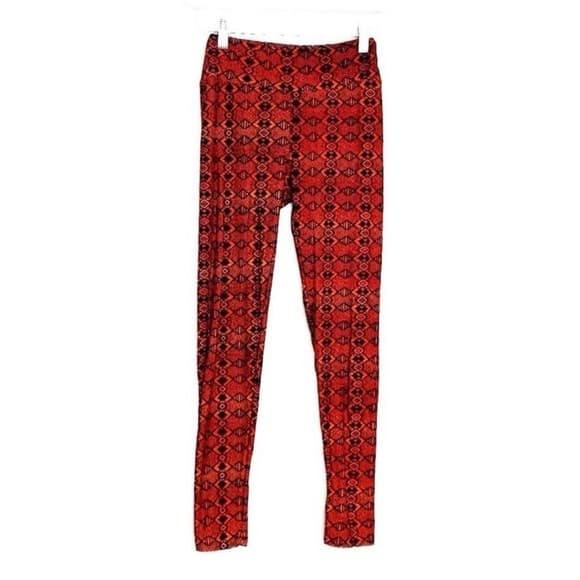 LuLaRoe One Size Buttery Soft Leggings Orange Geometric Pattern Casual NEW - Thumbnail 13