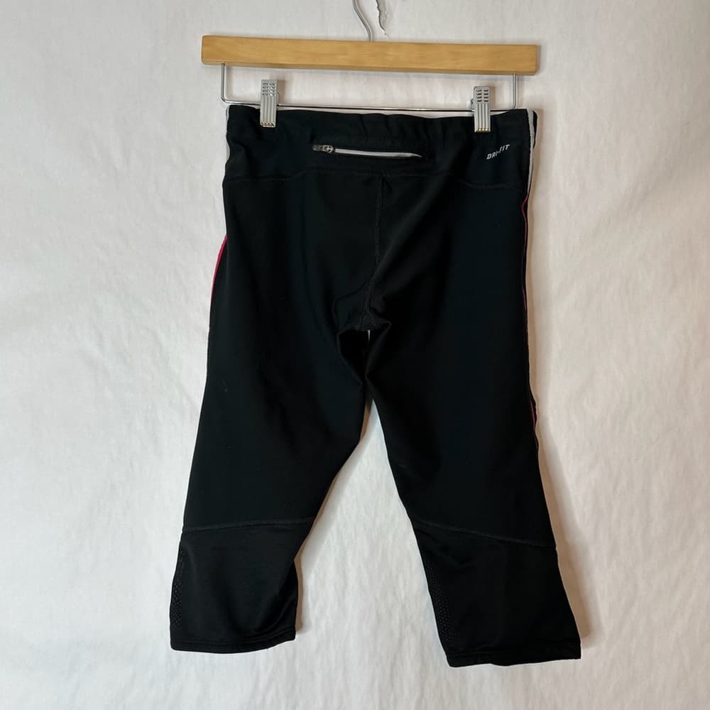 Nike Dri-Fit Black Capris Pink Trim See Thru Mesh Reflective Panels Size Medium - Thumbnail 6