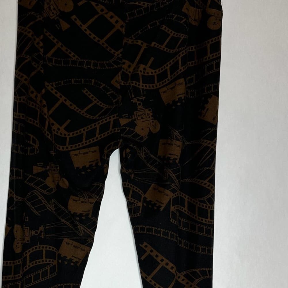 NWOT Lularoe Movie Reel Cinema Print Black Brown Leggings - Tall & Curvy TC - Thumbnail 2
