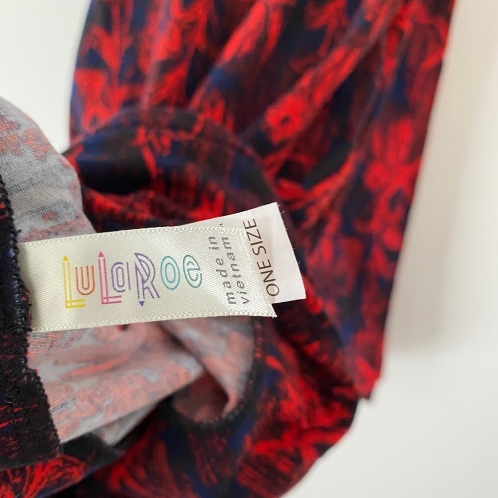 NWT LuLaRoe Red Blue Digital Floral Leggings OS Buttery Soft Stretch Bold Print - Thumbnail 3