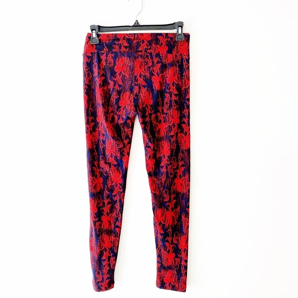 NWT LuLaRoe Red Blue Digital Floral Leggings OS Buttery Soft Stretch Bold Print - Thumbnail 6