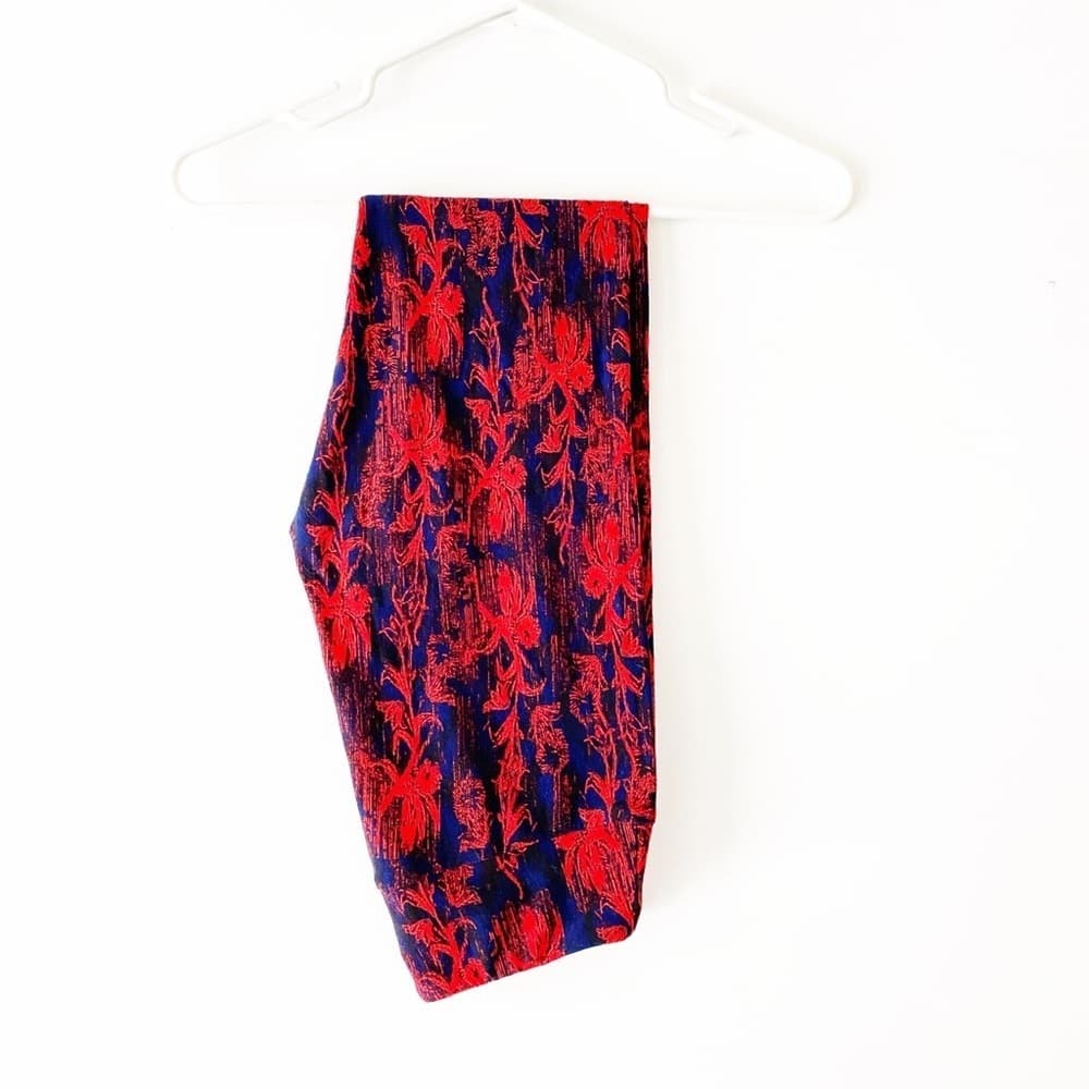 NWT LuLaRoe Red Blue Digital Floral Leggings OS Buttery Soft Stretch Bold Print - Thumbnail 5