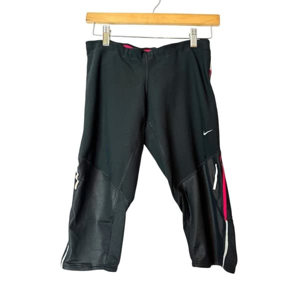 Nike Dri-Fit Black Capris Pink Trim See Thru Mesh Reflective Panels Size Medium - Thumbnail 11