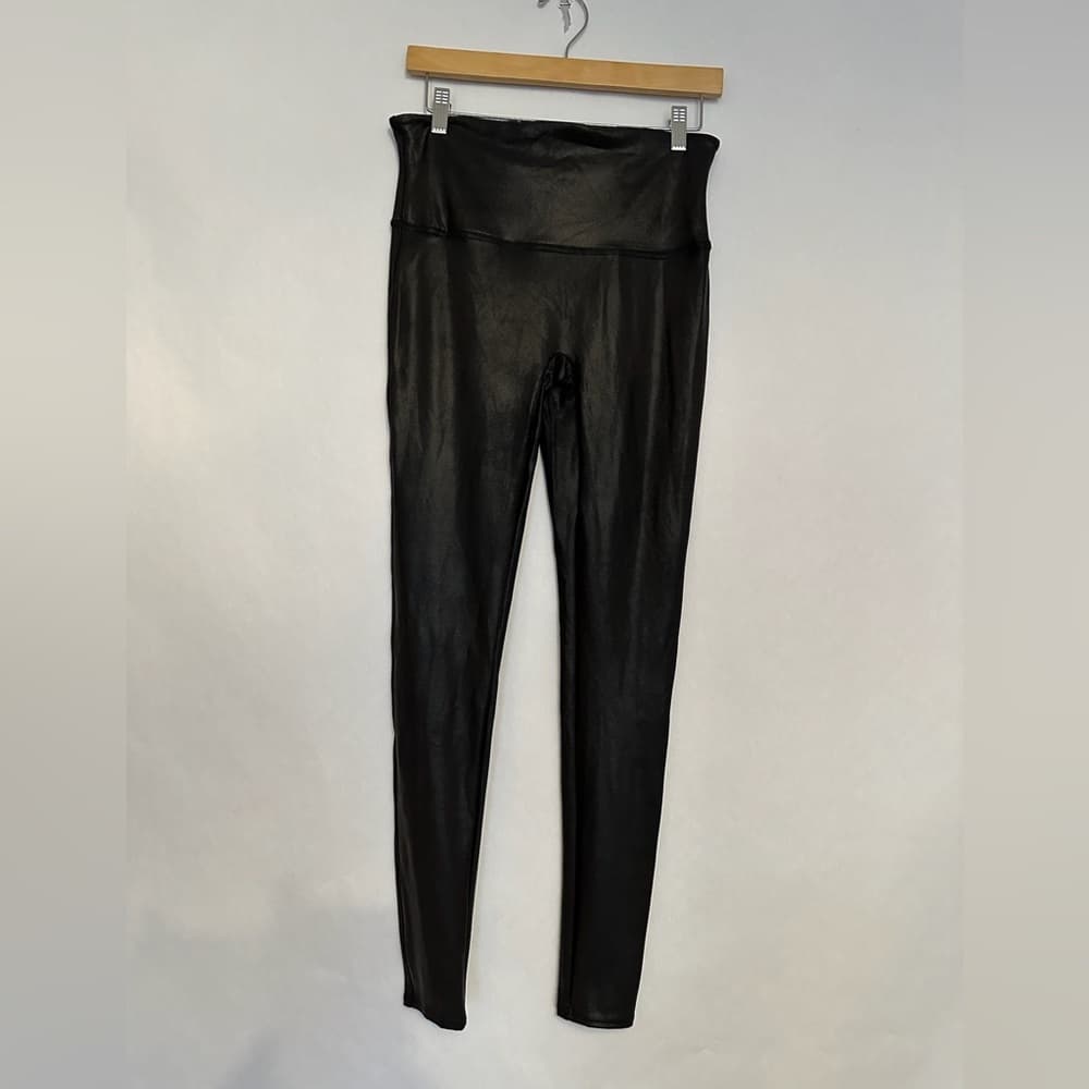 SPANX Faux Leather Look High Waisted Leggings Black Tall XL Shaping Pants - Thumbnail 3