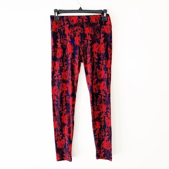 NWT LuLaRoe Red Blue Digital Floral Leggings OS Buttery Soft Stretch Bold Print - Thumbnail 9