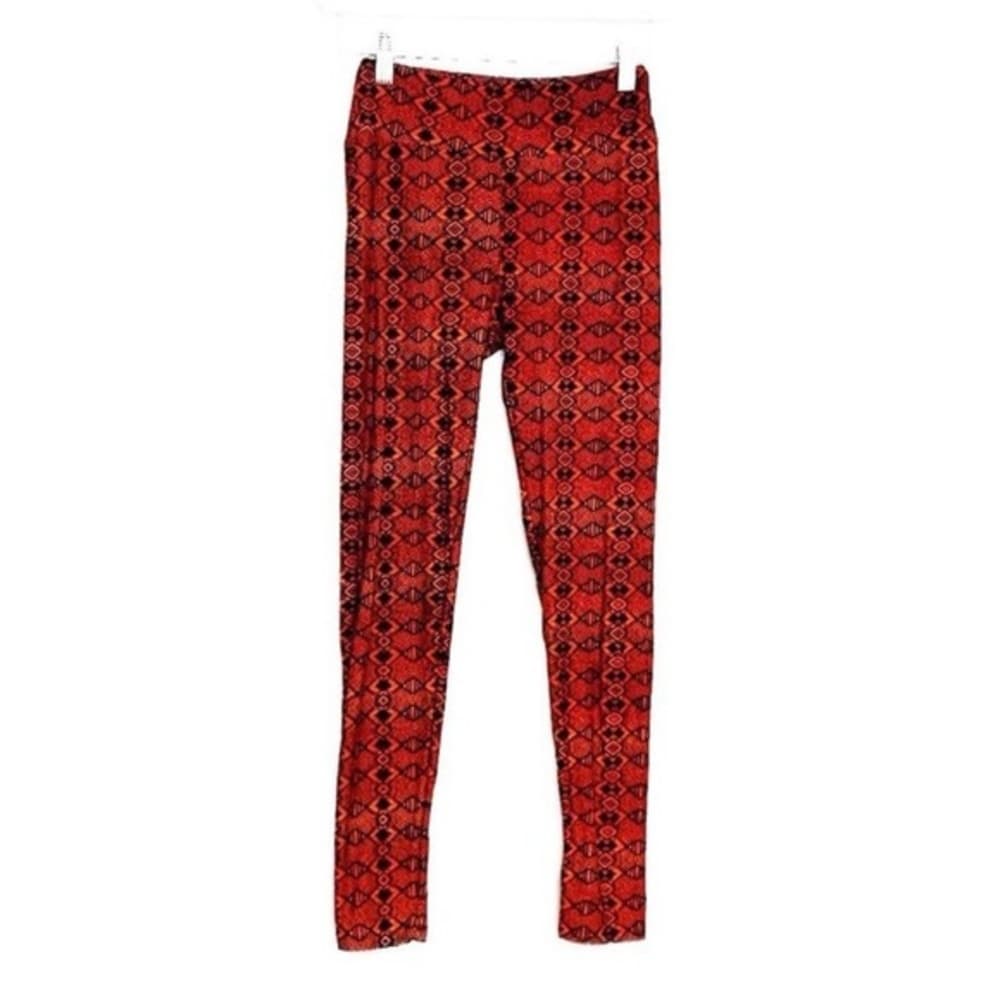 LuLaRoe One Size Buttery Soft Leggings Orange Geometric Pattern Casual NEW - Thumbnail 12