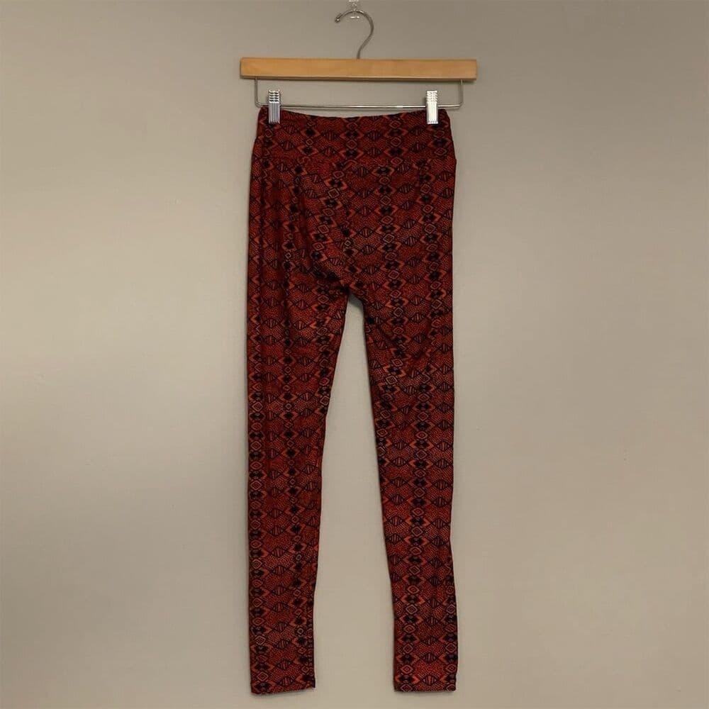 LuLaRoe One Size Buttery Soft Leggings Orange Geometric Pattern Casual NEW - Thumbnail 7