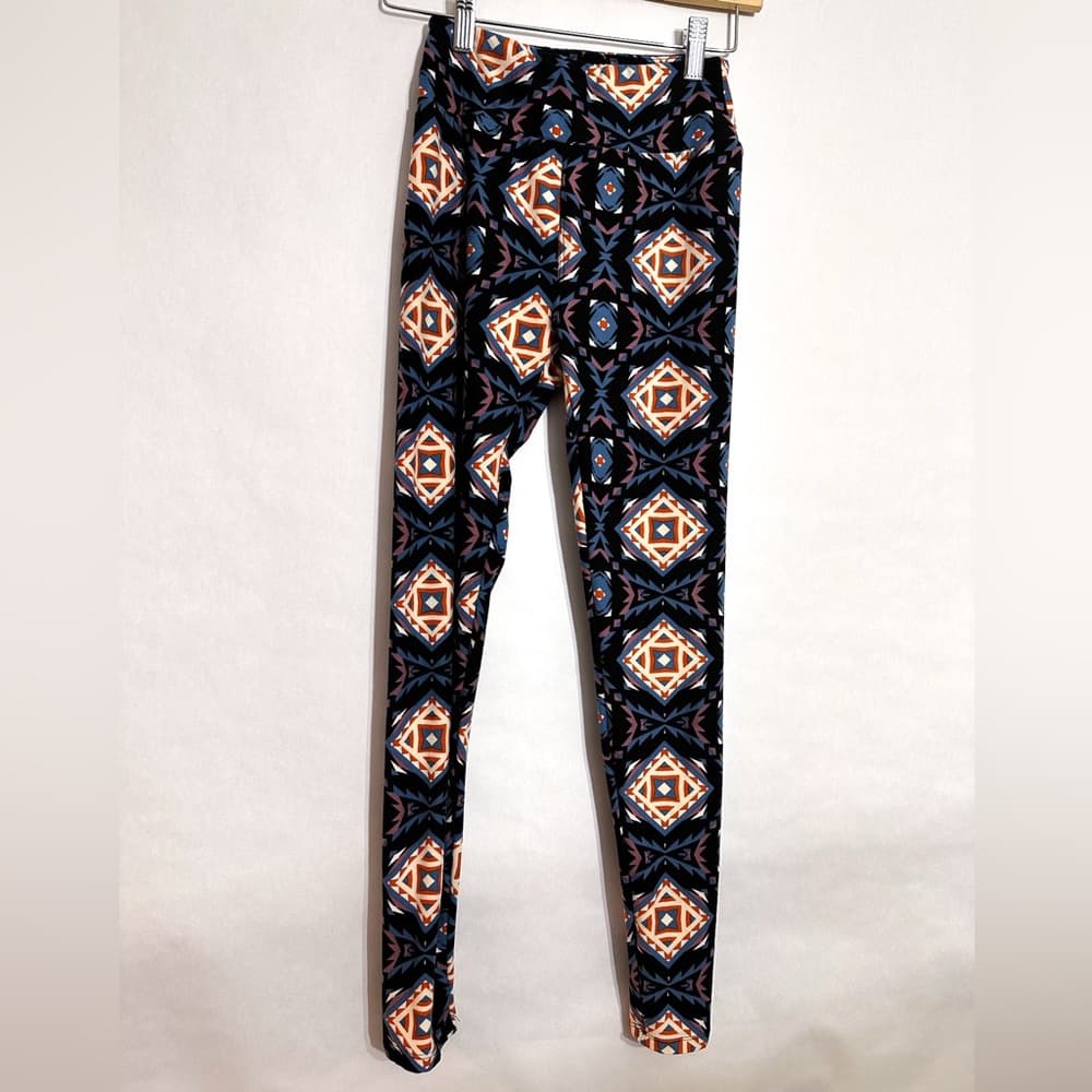 NWOT Lularoe One Size Geometric Print Blue Black Buttery Soft Leggings OS (2-10) - Thumbnail 6