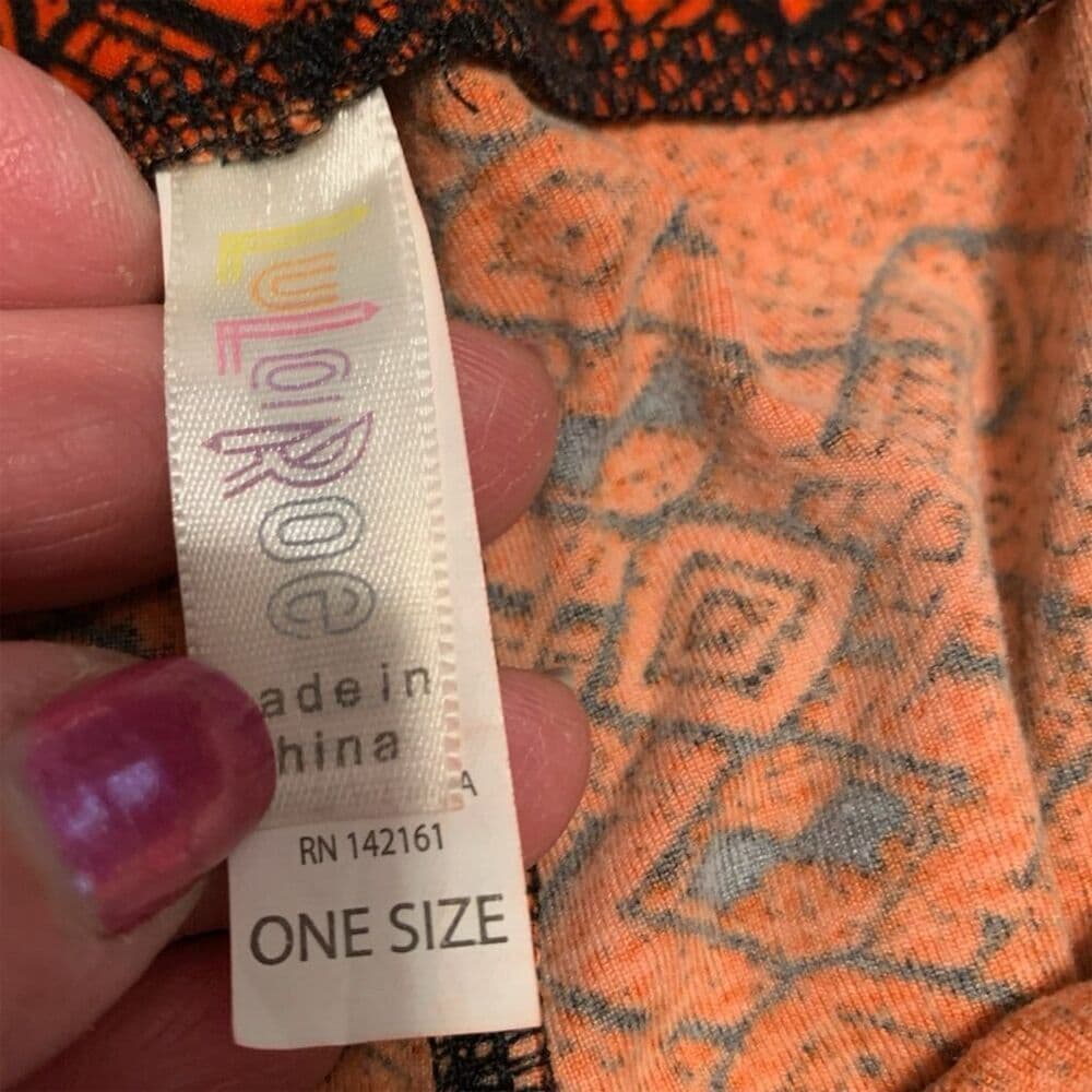 LuLaRoe One Size Buttery Soft Leggings Orange Geometric Pattern Casual NEW - Thumbnail 8