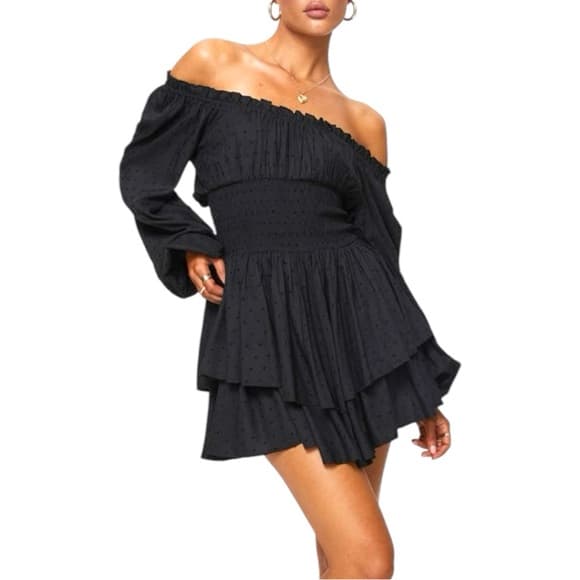 Princess Polly Love Galore Clip Dot Off the Shoulder Long Sleeve Romper Size 2 - Thumbnail 17