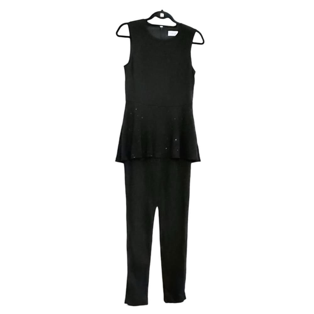 Eliza J Rhinestone Peplum Black Jumpsuit Size 4 Neutral Minimalist Business - Thumbnail 12
