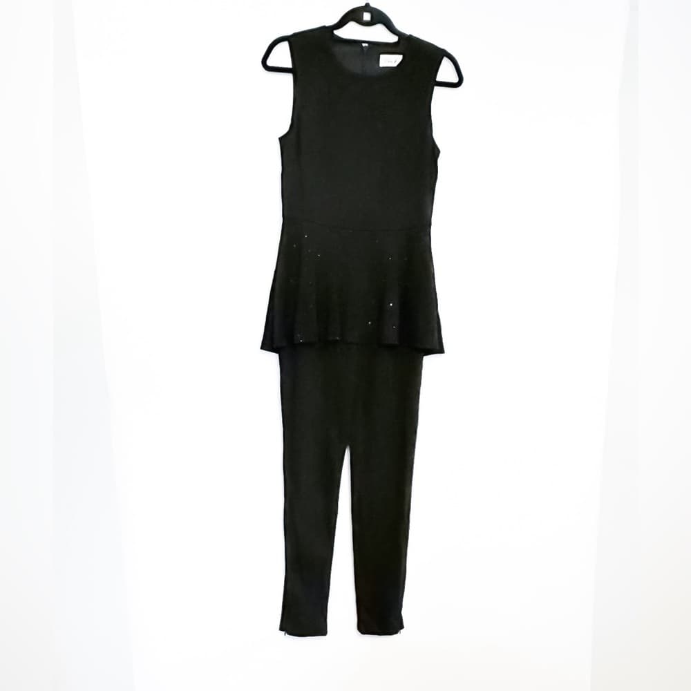 Eliza J Rhinestone Peplum Black Jumpsuit Size 4 Neutral Minimalist Business - Thumbnail 8