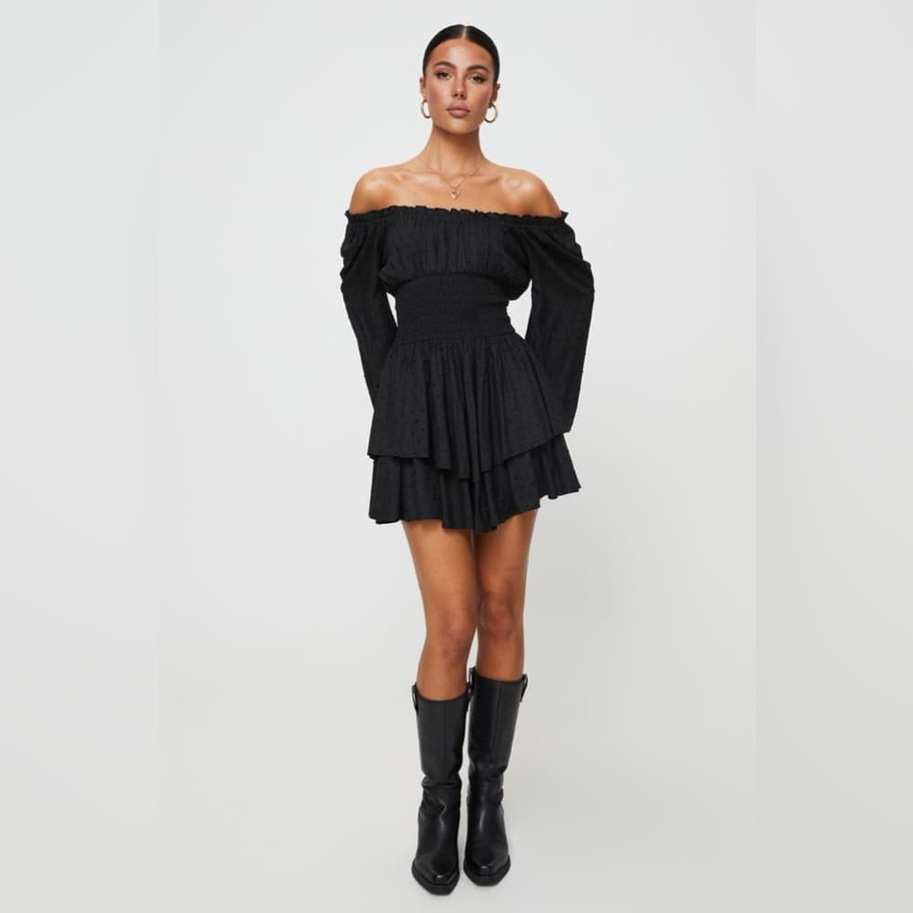 Princess Polly Love Galore Clip Dot Off the Shoulder Long Sleeve Romper Size 2 - Thumbnail 6