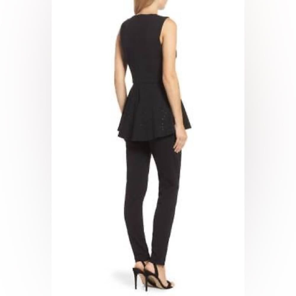 Eliza J Rhinestone Peplum Black Jumpsuit Size 4 Neutral Minimalist Business - Thumbnail 11