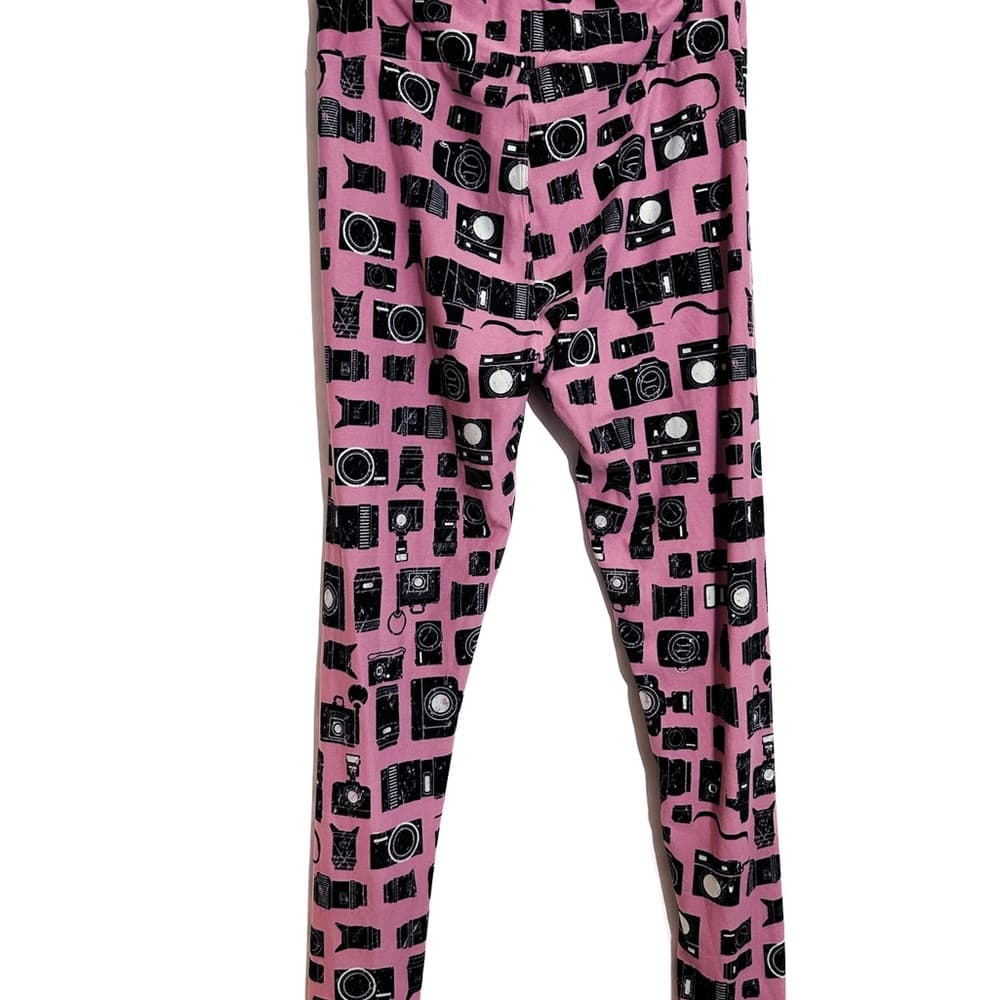 NWT LuLaRoe Pink Camera Print Leggings TC Tall & Curvy Photography Aesthetic - Thumbnail 5