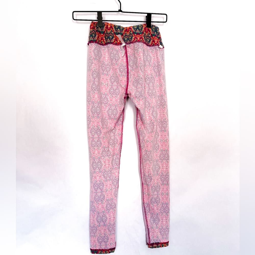 NWOT LuLaRoe Leggings Pink Teal Boho Medallion Tapestry Print One Size OS 2-10 - Thumbnail 3