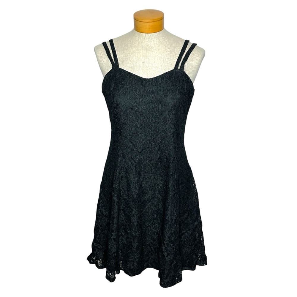All That Jazz Black Lace Fit Flare Vintage Mini Dress 11/12 Gothic Coquette Prom - Thumbnail 7