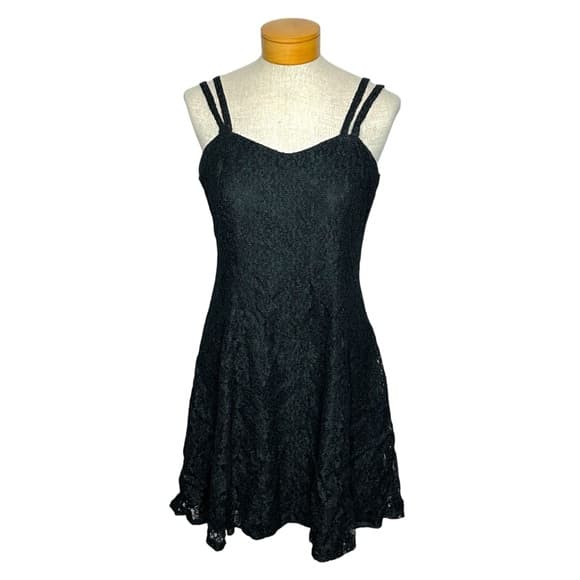 All That Jazz Black Lace Fit Flare Vintage Mini Dress 11/12 Gothic Coquette Prom - Thumbnail 8