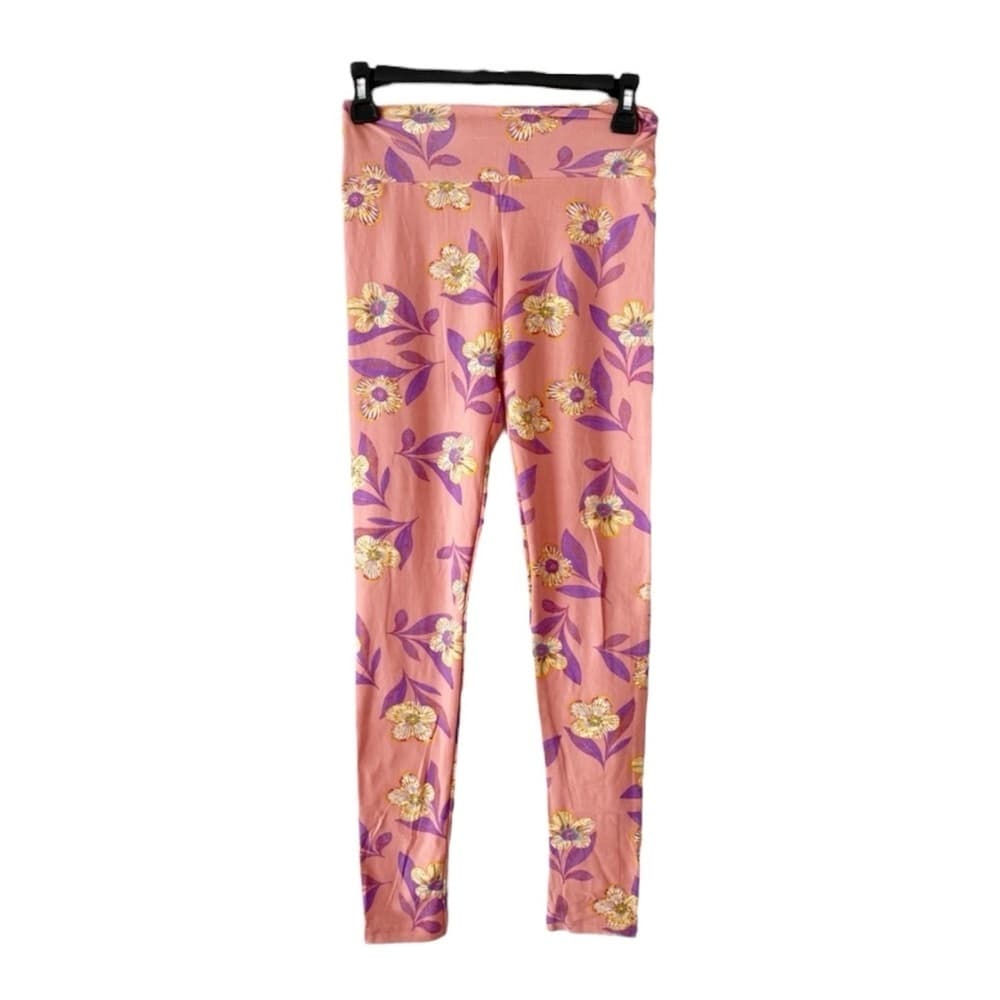 NWT LuLaRoe Pink Floral Leggings OS One Size Spring Romantic Floral Cottagecore - Thumbnail 7