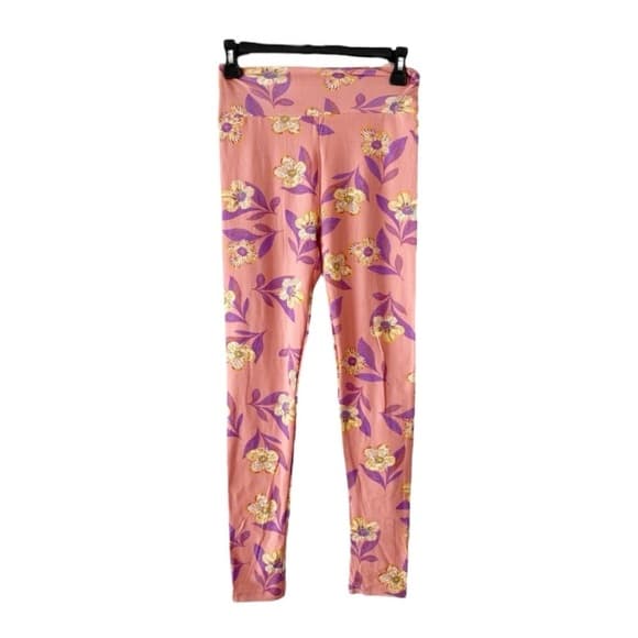 NWT LuLaRoe Pink Floral Leggings OS One Size Spring Romantic Floral Cottagecore - Thumbnail 8