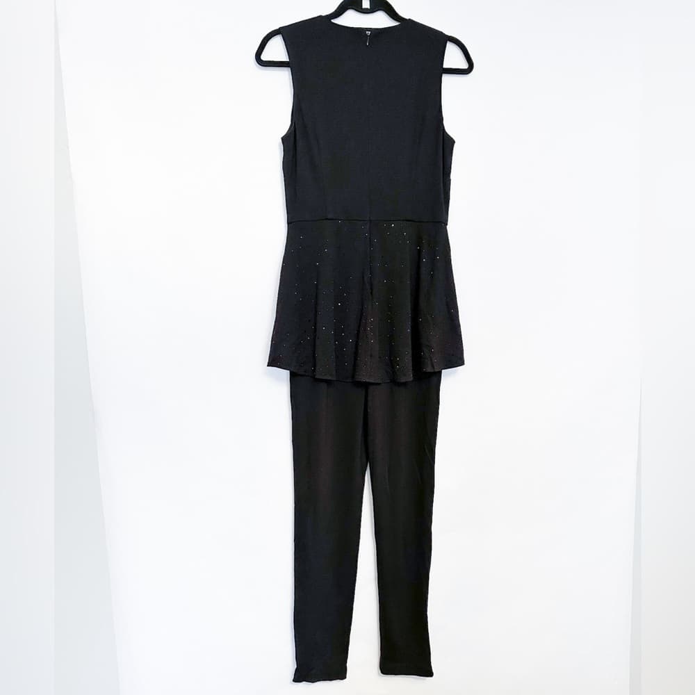 Eliza J Rhinestone Peplum Black Jumpsuit Size 4 Neutral Minimalist Business - Thumbnail 3