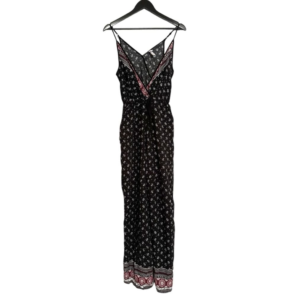 Xhilaration Black Boho Wide Leg Jumpsuit Size XL Floral Print Sleeveless Romper - Thumbnail 8