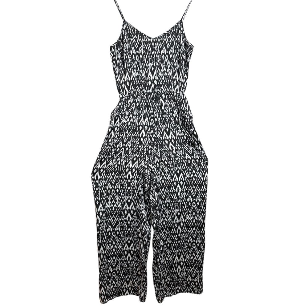 H&M Divided Black & White Ikat Print Jumpsuit Wide Leg Cropped Size 8 - Thumbnail 5